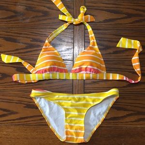Yellow corral  orange striped bikini
